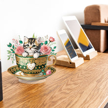 Load image into Gallery viewer, Special Shape Single-Side Cute Cat in Cup Desktop Diamond Art Kit for Home Decor