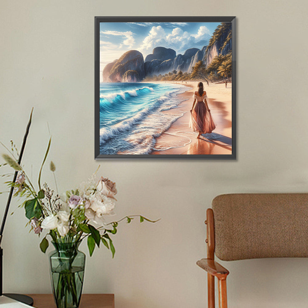 Diamond Painting - Full Round - Beach waves girl (30*30CM)