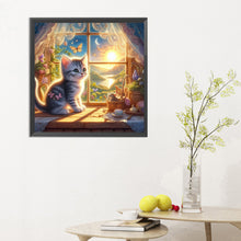 Load image into Gallery viewer, Diamond Painting - Full Round - Glowing cat by the window (30*30CM)