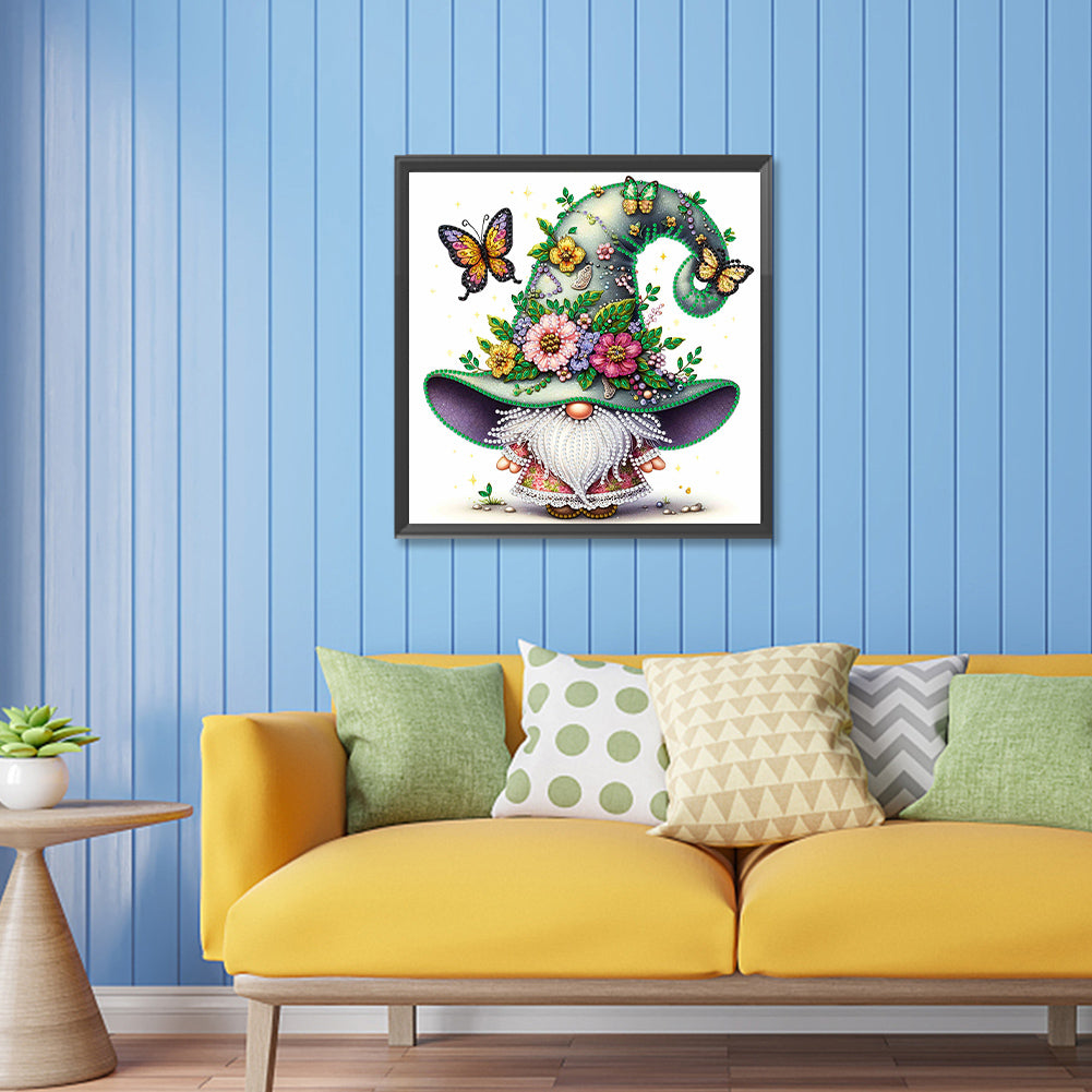 Diamond Painting - Partial Special Shaped - spring butterfly gnome (30*30CM)