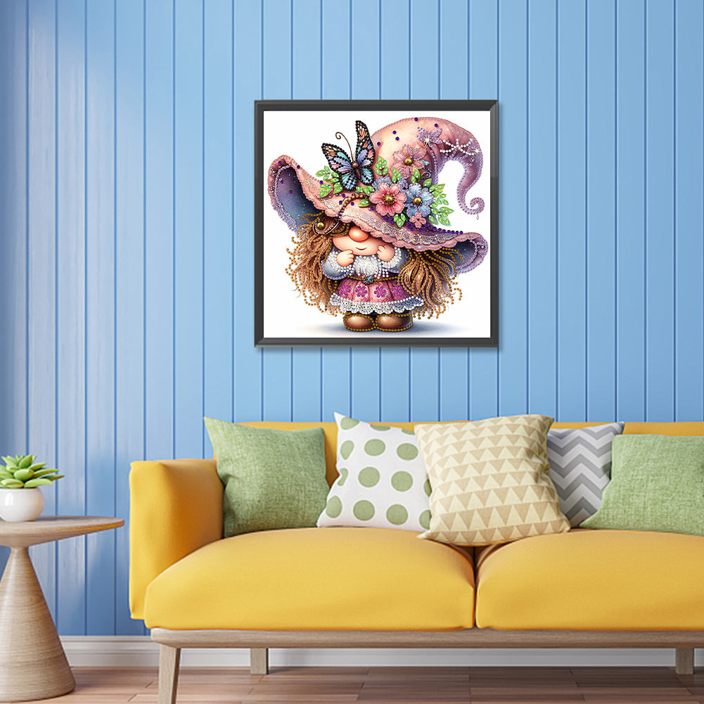 Diamond Painting - Partial Special Shaped - spring butterfly gnome (30*30CM)