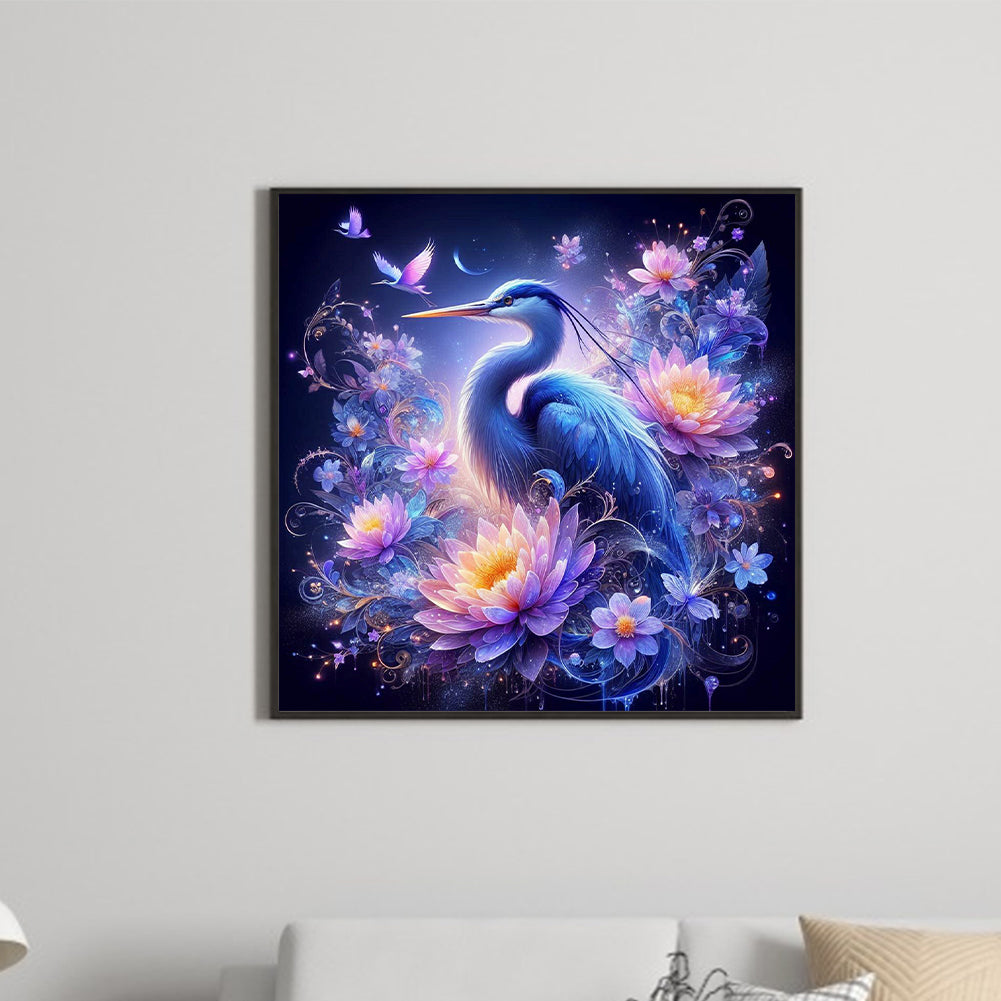 Diamond Painting - Full Round - White crane on purple fantasy background (40*40CM)