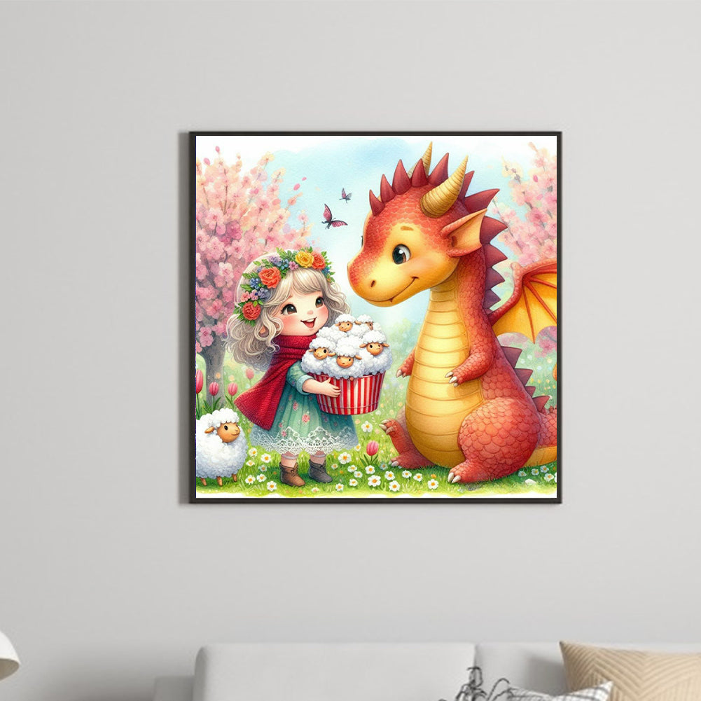 Diamond Painting - Full Round - dragon and girl (40*40CM)