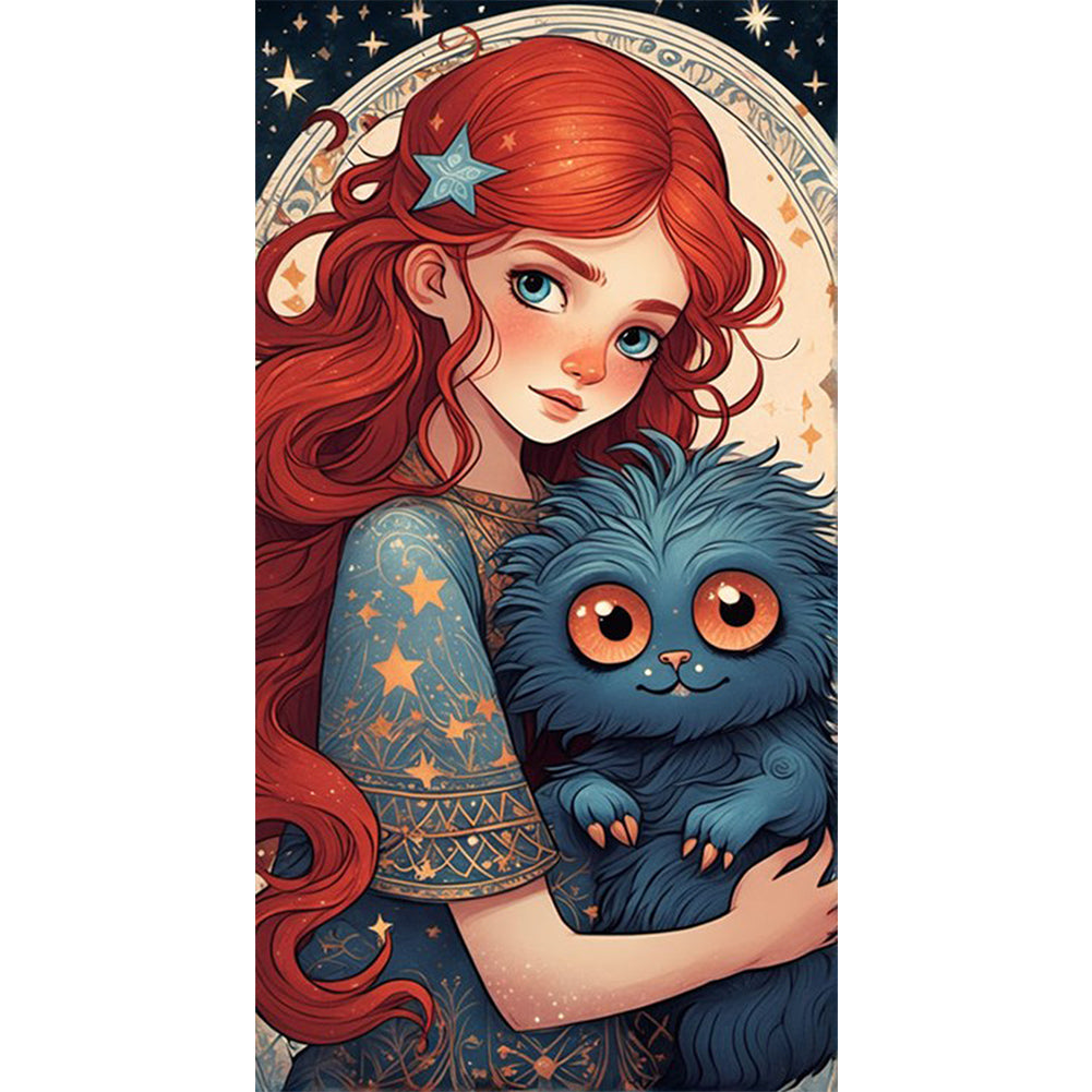 AB Diamond Painting - Full Round - Red-haired girl and little monster (40*75CM)