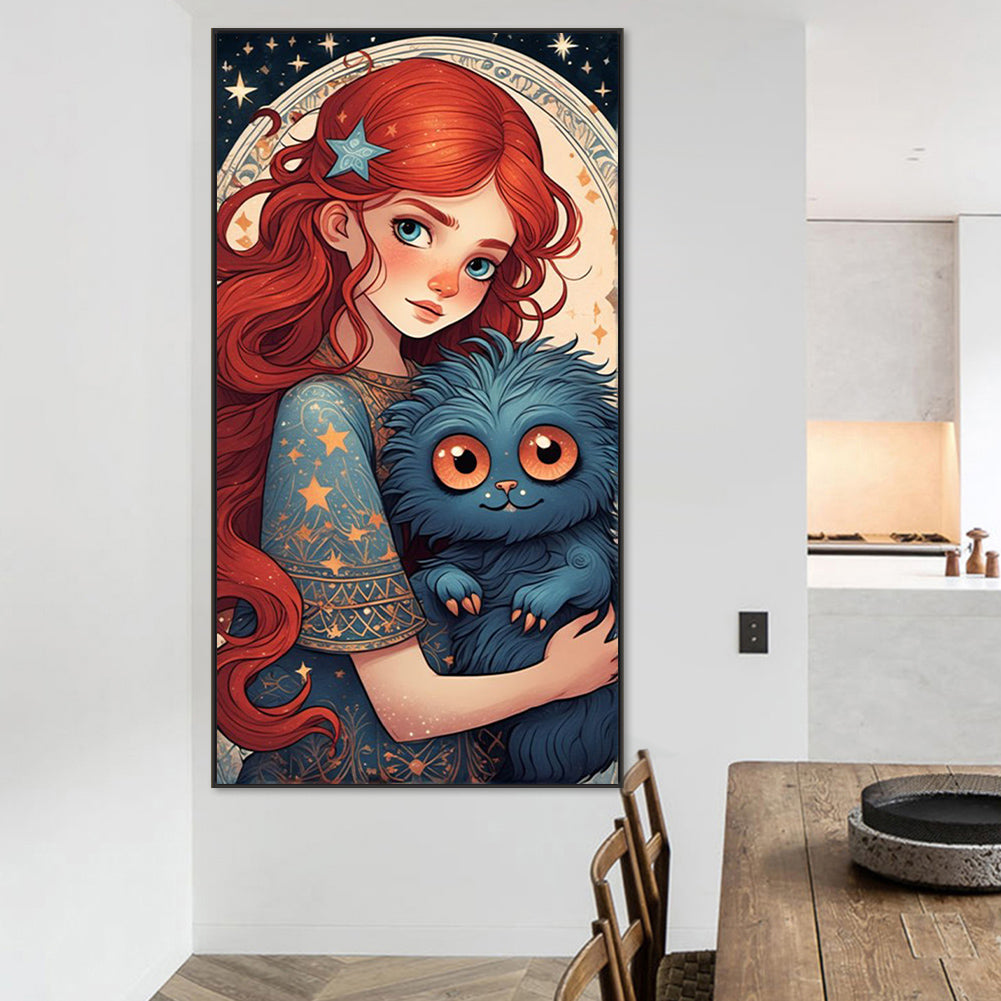 AB Diamond Painting - Full Round - Red-haired girl and little monster (40*75CM)