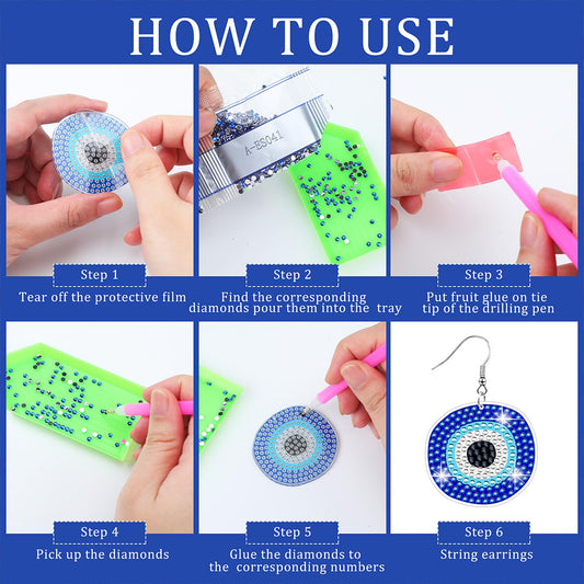 12 Pairs Double Sided Evil Eye Diamond Glitter Art Earring Kit Party Ornaments