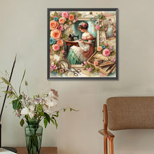 Load image into Gallery viewer, Diamond Painting - Full Round - woman using sewing machine (30*30CM)