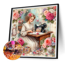Load image into Gallery viewer, Diamond Painting - Full Round - woman using sewing machine (30*30CM)