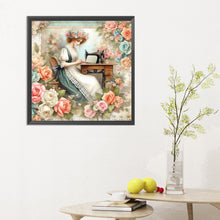 Load image into Gallery viewer, Diamond Painting - Full Round - woman using sewing machine (30*30CM)