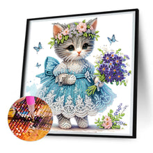 Load image into Gallery viewer, Diamond Painting - Partial Special Shaped - Little kitten with bouquet (30*30cm)