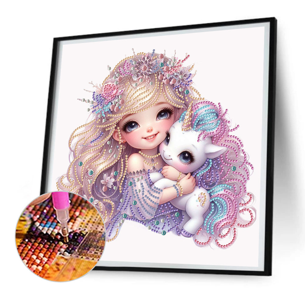 Diamond Painting - Partial Special Shaped - pink girl unicorn (30*30cm)