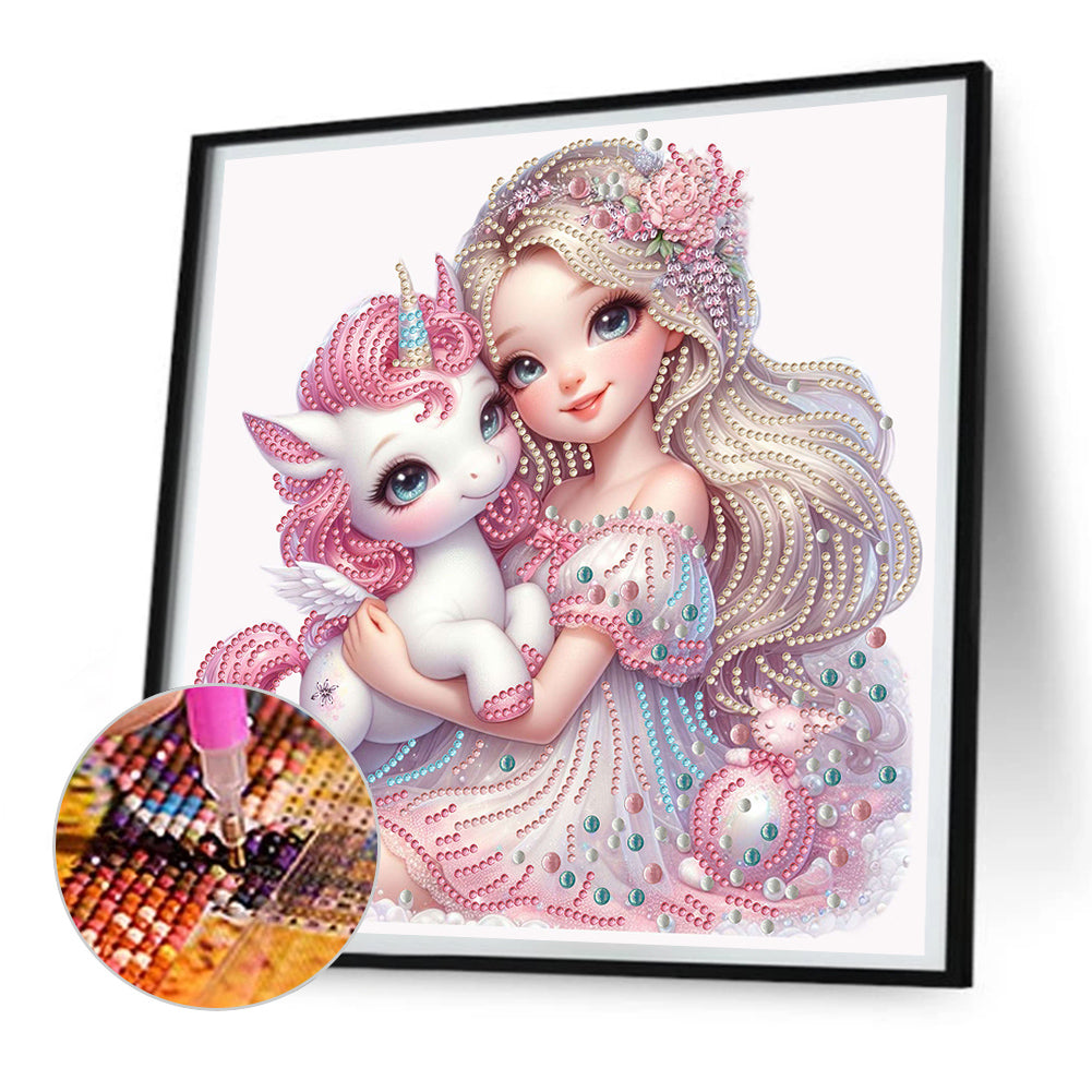 Diamond Painting - Partial Special Shaped - pink girl unicorn (30*30cm)