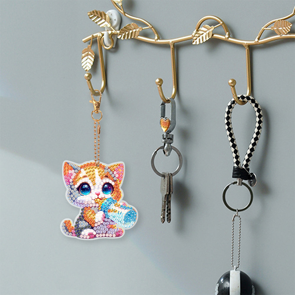6Pcs Double Side Animal Elf Gnome Diamond Art Keyring Diamond Painting Keychain