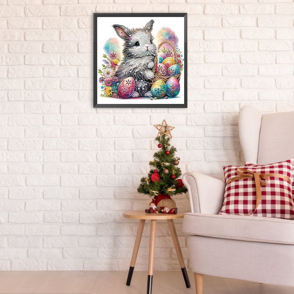 Diamond Painting - Partial Special Shaped - Easter Egg Gray Rabbit (30*30CM)