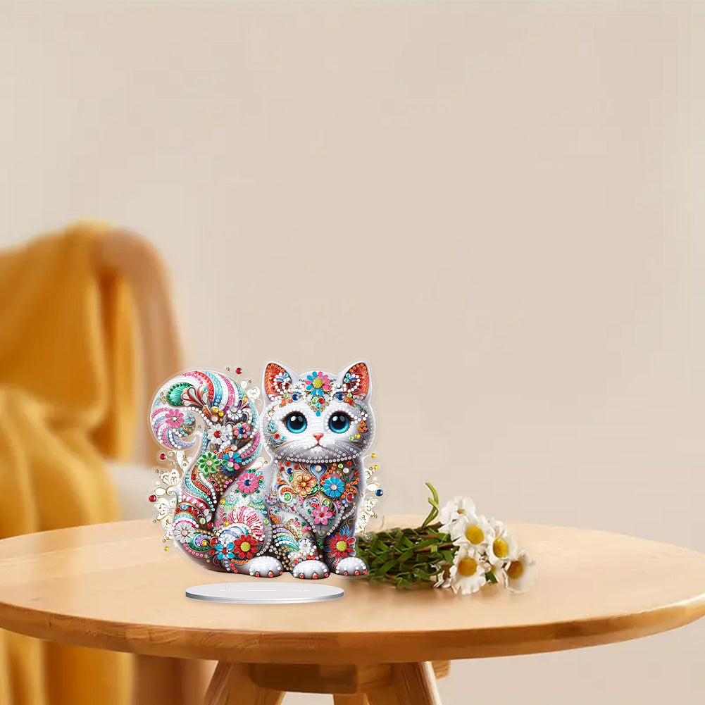 Special Shape Colorful Cat Desktop Diamond Art Ornament Kits for Adults Beginner