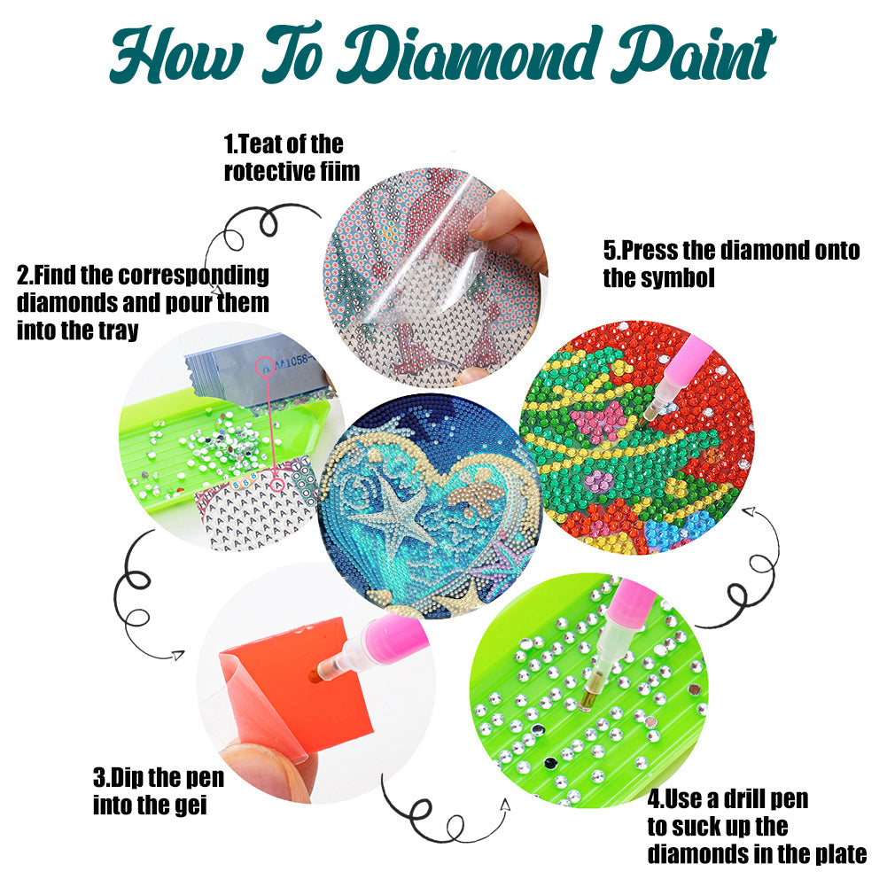 4 Pcs Seashell Rose House Diamond Art Place Mat with Holder for Dining Tables