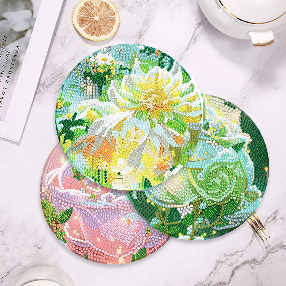 4 Pcs Seashell Rose House Diamond Art Place Mat with Holder for Dining Tables