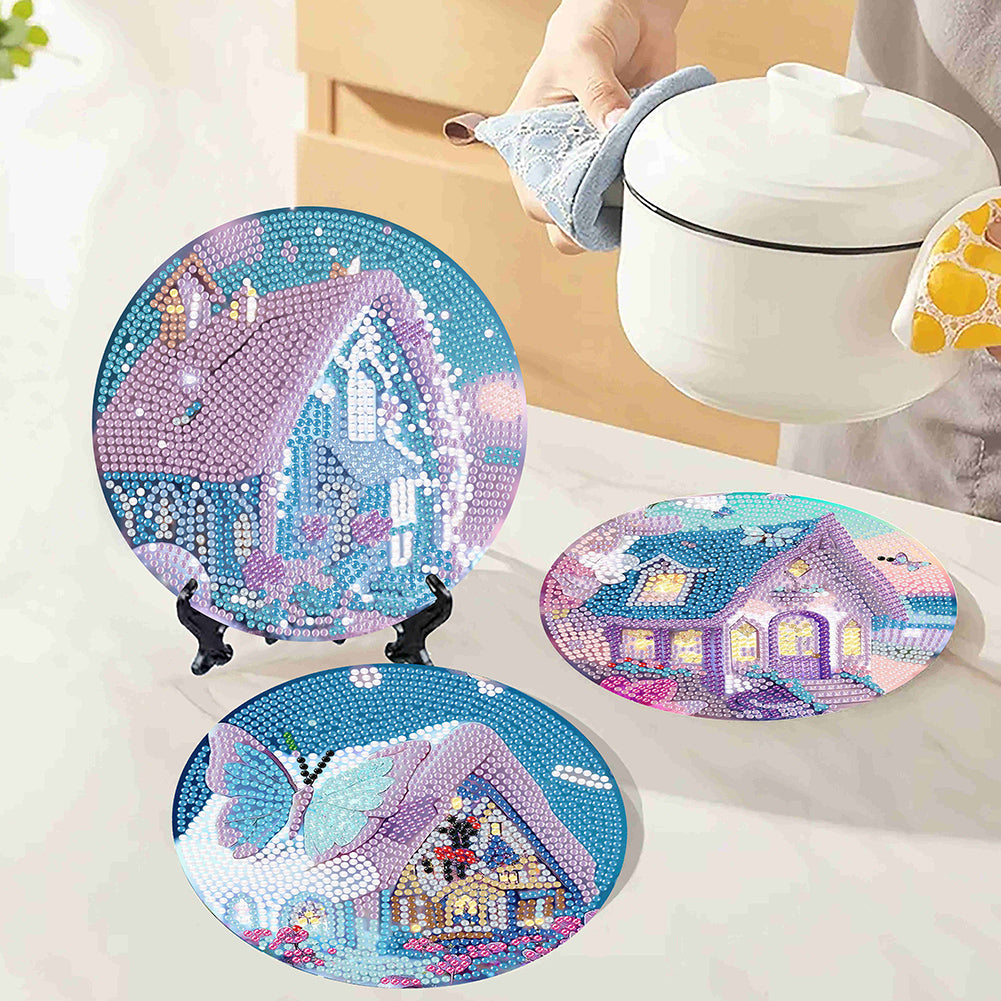 4 Pcs Seashell Rose House Diamond Art Place Mat with Holder for Dining Tables