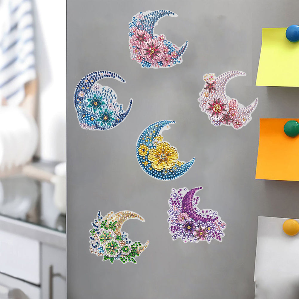 6 Pcs Gemstone Owl Moon Diamond Painting Fridge Magnetic Stickers for DIY Crafts