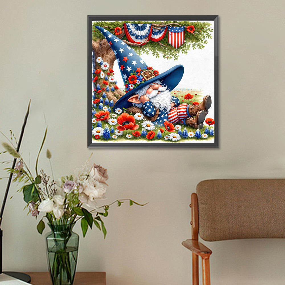 Diamond Painting - Full Round - american flag gnome (30*30CM)