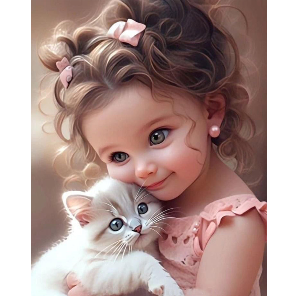 Diamond Painting - Full Round - little girl holding cat (40*50CM)