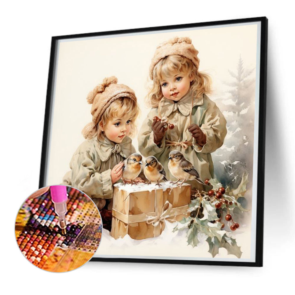 Diamond Painting - Full Round - little girl in the snow (50*50CM)
