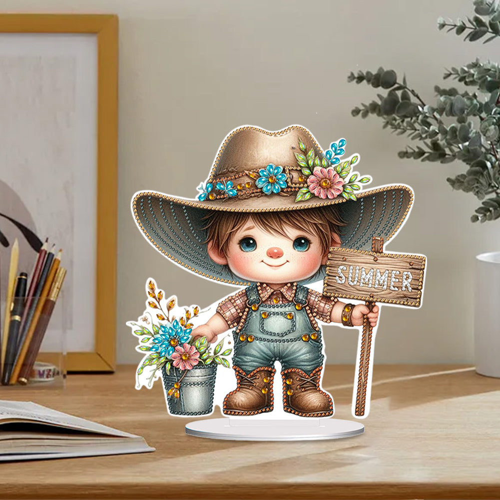Special Shape Single-Side Gnome Cowboy Kid Diamond Art Tabletop Decor Home Decor