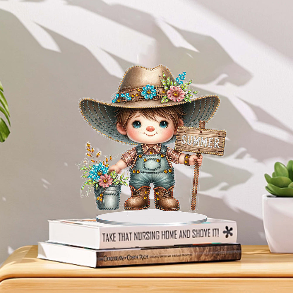 Special Shape Single-Side Gnome Cowboy Kid Diamond Art Tabletop Decor Home Decor