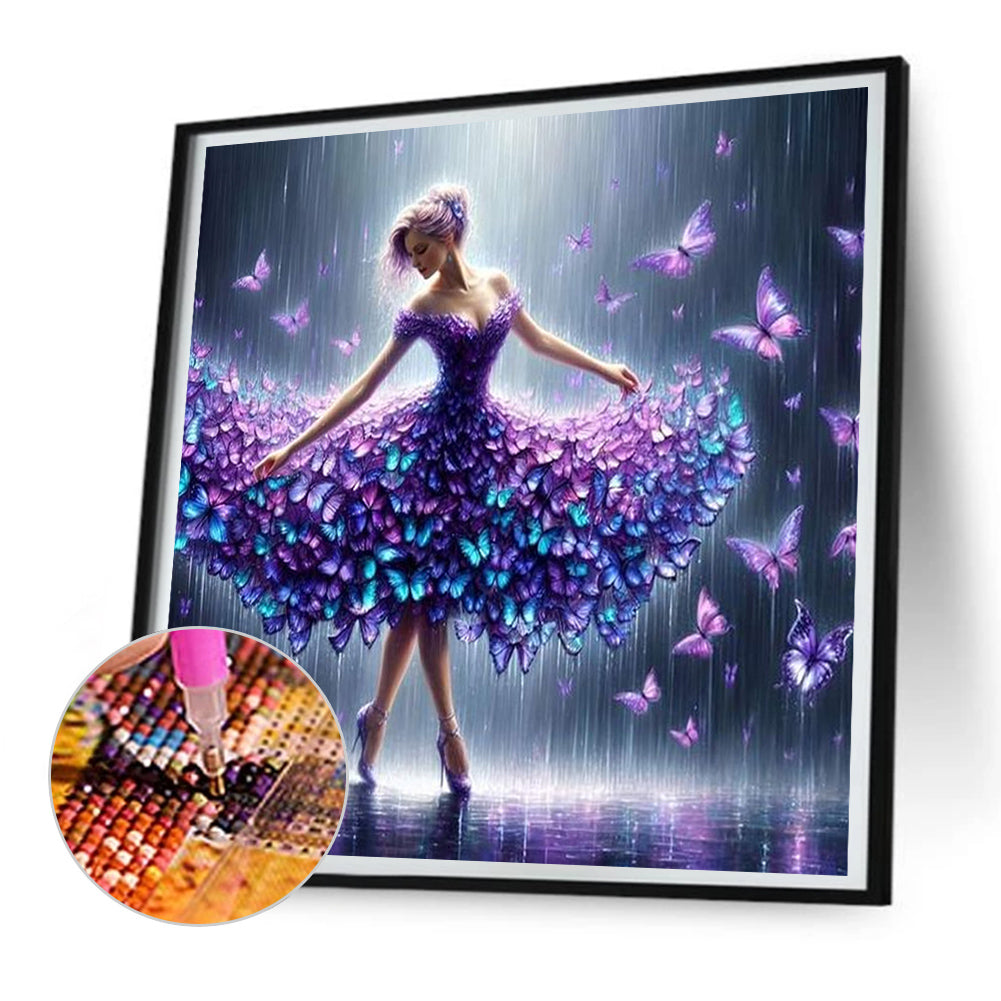 Diamond Painting - Full Round - butterfly skirt girl (30*30CM)
