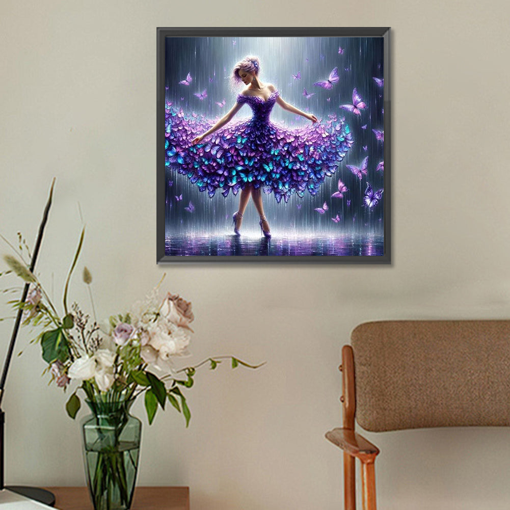 Diamond Painting - Full Round - butterfly skirt girl (30*30CM)