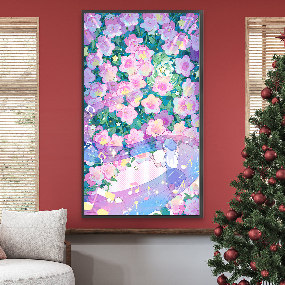 Diamond Painting - Full Round - Flower Melody and Girl (40*70CM)