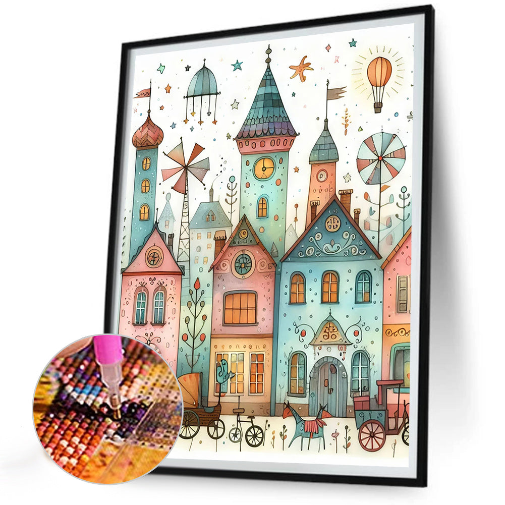 Diamond Painting - Full Round - Fantasy abstract colorful building (30*40CM)