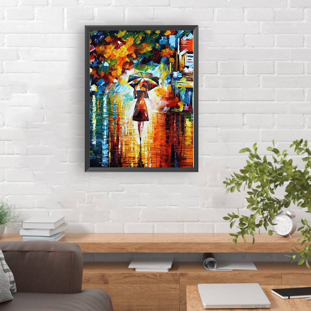 Diamond Painting - Full Round - Back view of girl in the rain (30*40CM)