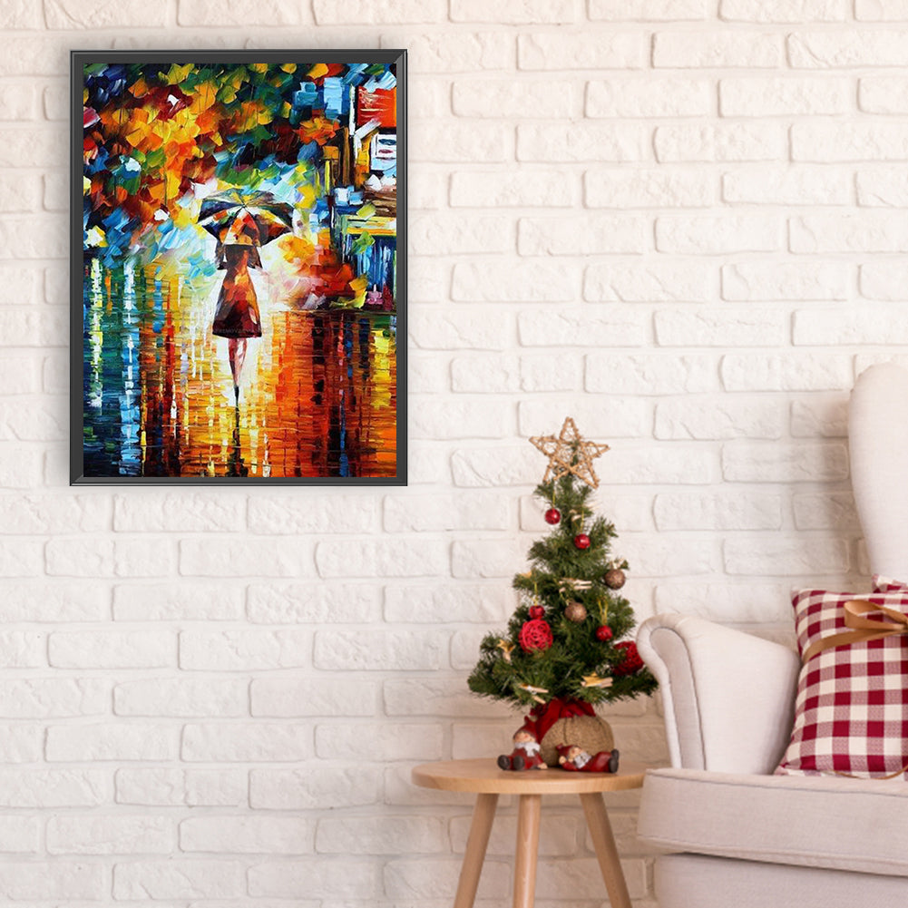 Diamond Painting - Full Round - Back view of girl in the rain (30*40CM)