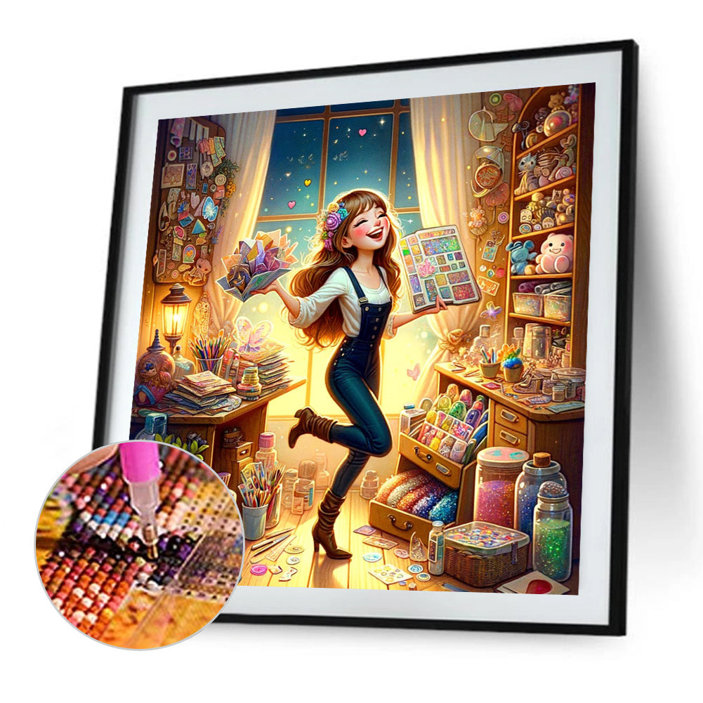 AB Diamond Painting - Full Round - Happy girl in the room (40*40CM)