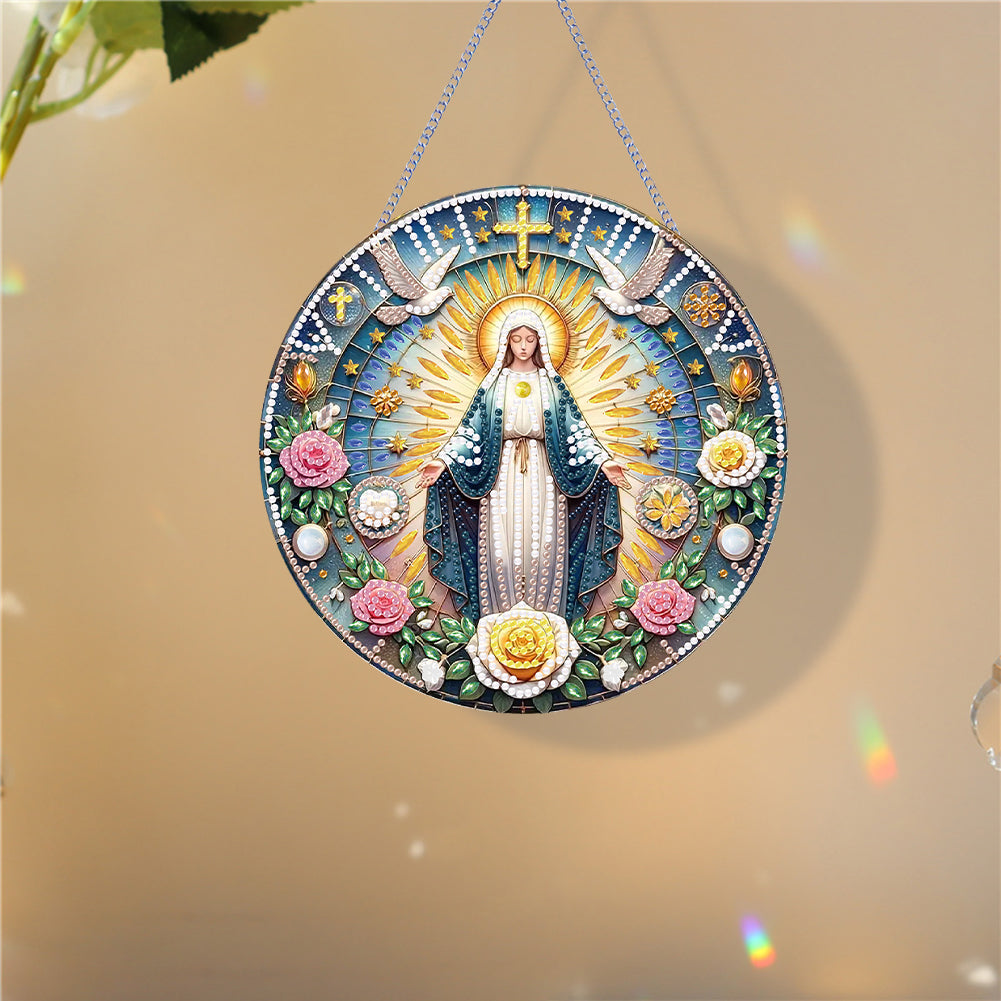 Holy Mother/Jesus Single-Side Diamond Art Hanging Pendant Window Office Decor