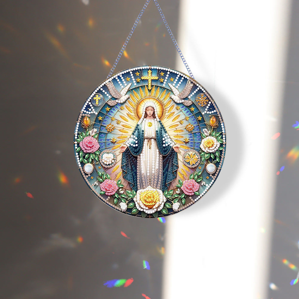 Holy Mother/Jesus Single-Side Diamond Art Hanging Pendant Window Office Decor