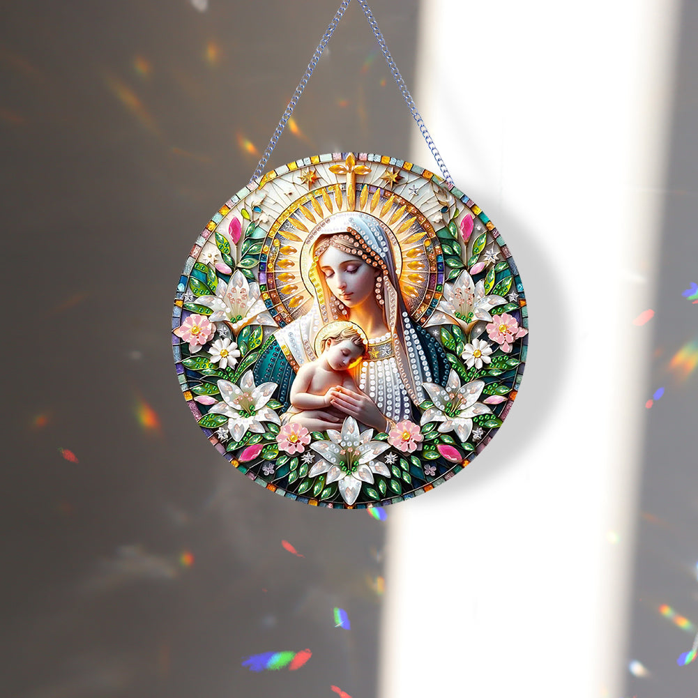 Holy Mother/Jesus Single-Side Diamond Art Hanging Pendant Window Office Decor