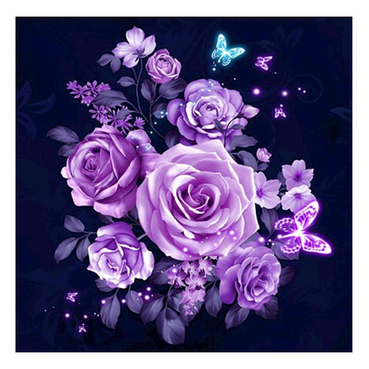 Purple Flowers 30*30CM(Canvas) Round Drill Diamond Painting