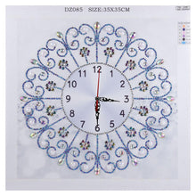 Load image into Gallery viewer, White Flower Clock 35*35CM(Canvas) Round Drill Diamond Painting