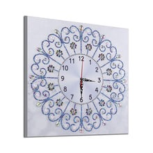Load image into Gallery viewer, White Flower Clock 35*35CM(Canvas) Round Drill Diamond Painting
