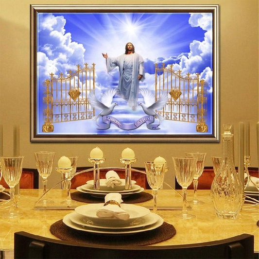 Religion Door 40*30CM(Canvas) Full Round Drill Diamond Painting