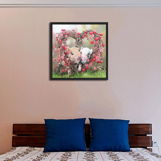 2 Heart Pigs 30*30CM(Canvas) Full Round Drill Diamond Painting