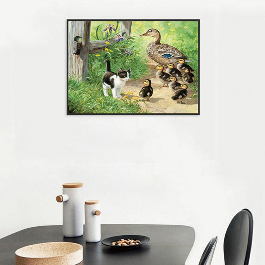 Village Cat Ducks 40*30CM(Canvas) Full Round Drill Diamond Painting
