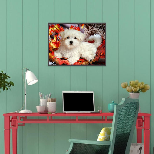 White Dog 40*30CM(Canvas) Full Round Drill Diamond Painting