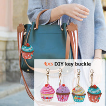 Load image into Gallery viewer, 4pcs DIY Cupcake Full Drill Special Shaped Diamond Painting Keychains Gifts
