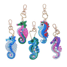 Load image into Gallery viewer, 5pcs DIY Full Drill Special Shaped Diamond Painting Seahorse Keychain Craft