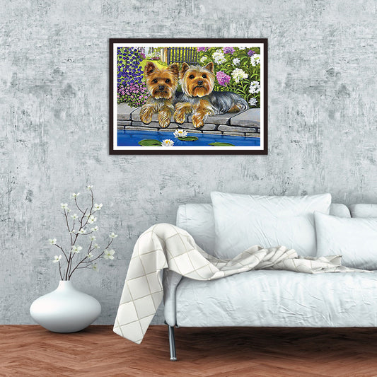 Flower Dogs 30*40CM(Canvas) Full Round Drill Diamond Painting