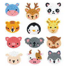 Load image into Gallery viewer, 12pcs Colorful Animal Head Self-adhesive Rhinestone Painting Kit Stickers