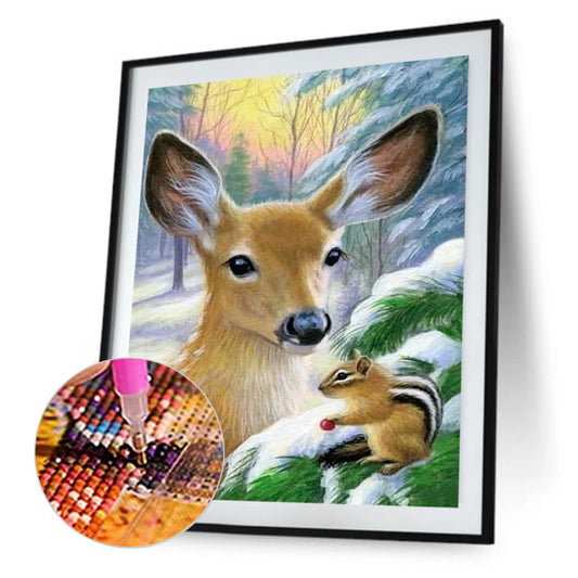 Deer And Squirrels 30*40CM(Canvas) Full Round Drill Diamond Painting
